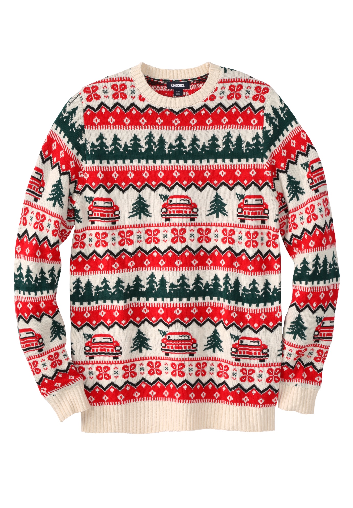 Men's Big & Tall Holiday Crewneck Sweater by KingSize in Christmas Fair Isle (Size 8XL)