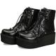 Women Men Ankle Boots Retro Winter Warm Platforms Wedge High Heel Boots Goth Punk Lace Up Boots,Black,44