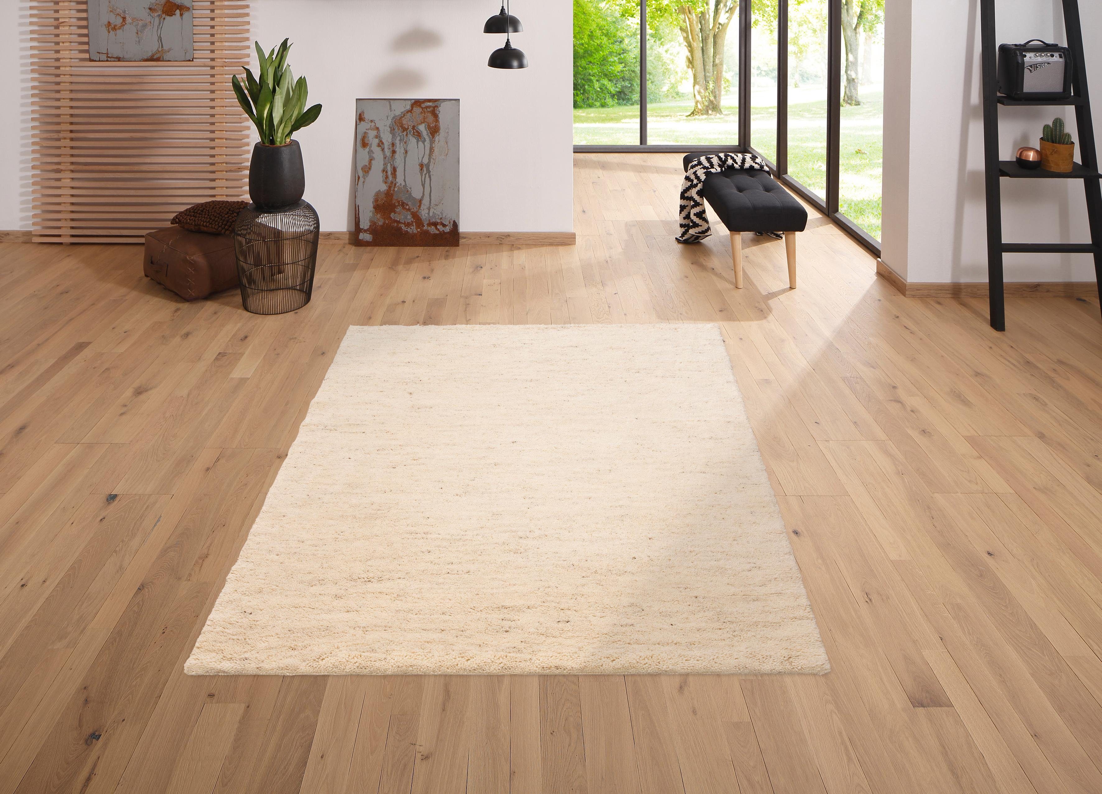 Wollteppich MY HOME "Mohan" Gr. 2, beige (natur), B:90cm H:25mm L:160cm, Wolle, Teppiche, echter Berber aus Marokko, reine Wolle, Woll-Shaggy, handgeknüpft Image