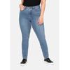 Stretch-Jeans SHEEGO "Große Größen", Damen, Gr. 56, Normalgrößen, blau (blau denim), Obermaterial: 37% Viskose, 34% Baumwolle, 27% Polyester, 2% Elasthan, unifarben, casual, lang, Jeans, Super elastisches Power-Stretch-Material