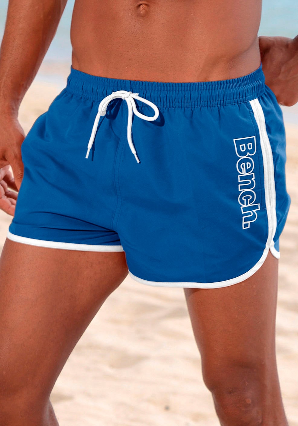 Badeshorts BENCH. "Bradley", Herren, Gr. S (46/48), N-Gr, blau, Polyester, kontrastfarbene Details, Badehosen, mit coolem Logodruck Image