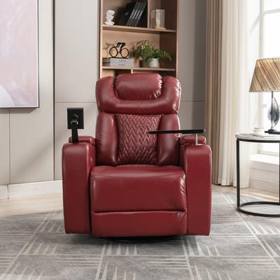 270° Swivel PU Home Theater Recliner with Tray Table, Phone Holder and Hidden Arm Storage