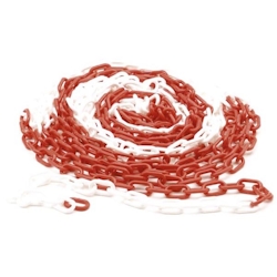 Perel Absperrkette zur Markierung, Absicherung oder Sperrung von Gefahrenzonen, Baustellen und Wegen, innen und außen, Kunststoff, Rot/Weiß, 10 m, 6 mm. Image