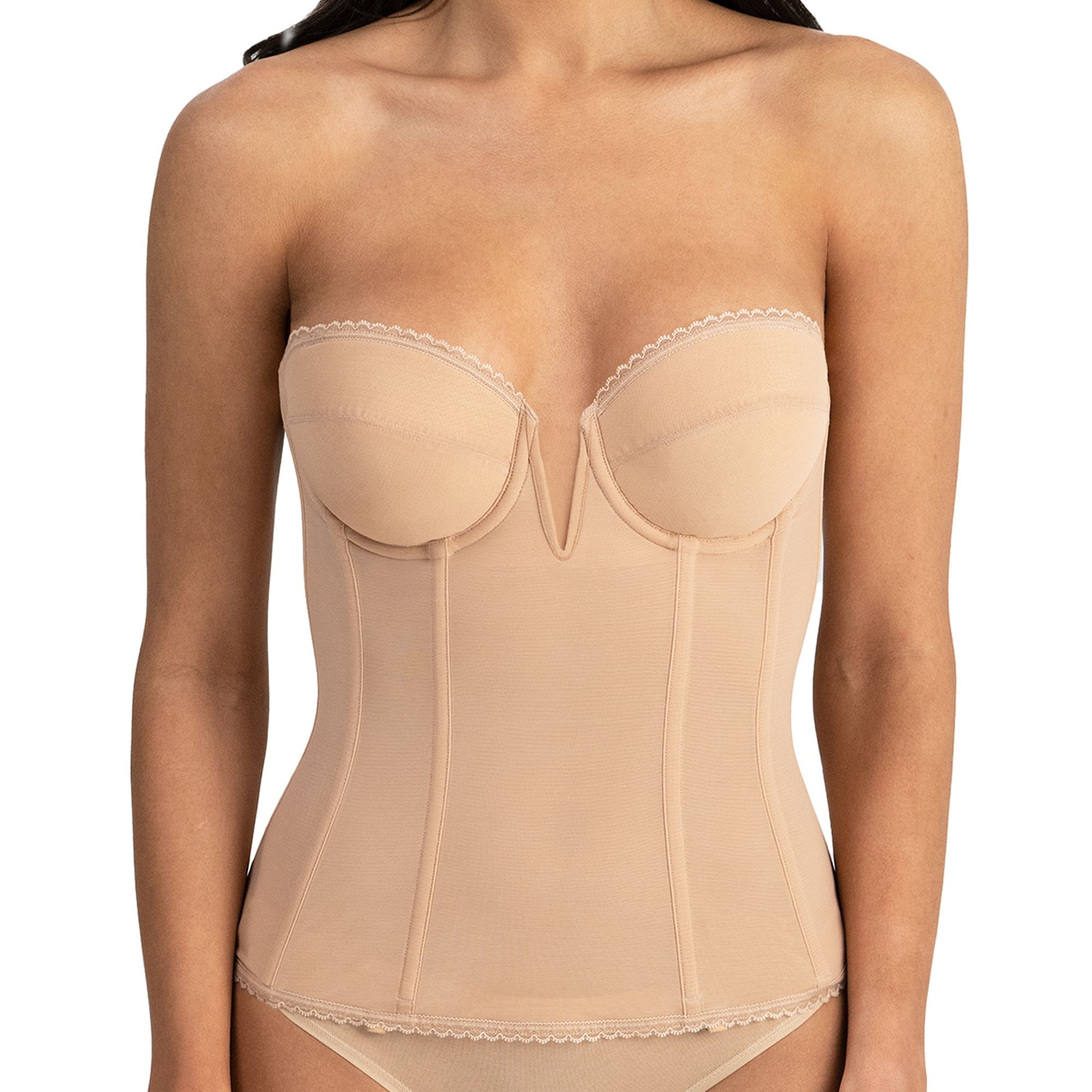 Dominique Vivienne V Wire Longline Strapless Bra (Size 40-C) Mocha, Nylon,Spandex
