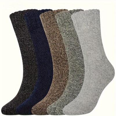 TEMU Men's 5pairs Thick Solid Color Crew Socks, Warm And Comfortable, Ideal For Hiking, Winter Outdoor Activities, Fishing And Camping