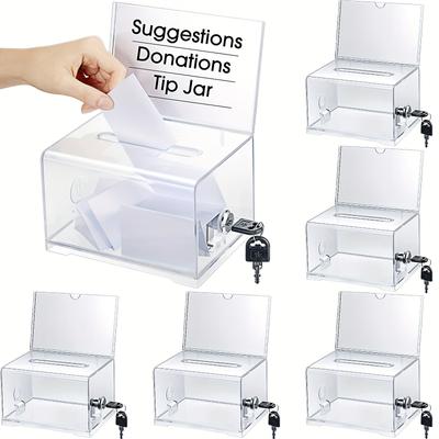 TEMU 6 Pcs Box And Clear For Fundraising Suggestion Box Container For , Raffle Box, Tip Jar