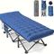 TEMU 32in-xxl Folding Camping Cot For Adults, 79" L X 32" W X 19" H Camp Cot, Oversized Sleeping Cot With Mattress, Carry Bag, Strapping, Cot Bed For Tent, 500lbs, Blue Cot W/black Pad