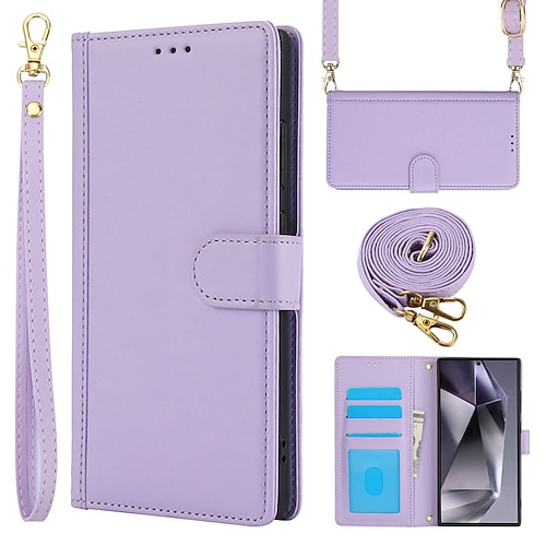 Handy Hülle Handyhüllen Für Samsung Galaxy S25 S24 S23 S23 FE S22 S21 Ultra Plus A55 5G A35 5G A25 A15 Brieftaschenhülle Vollschutz mit Trageriemen Mit Handgelenkschlaufe Retro TPU PU-Leder Image