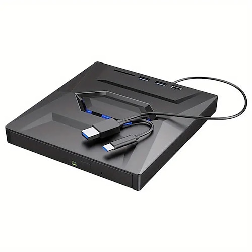 Externes CD-DVD-Laufwerk USB 3.0/Typ C mit SD-/TF- und USB 3.0-Steckplatz, optisches DVD-RW-CD-Laufwerk, Rekorder, Lesegerät, VCD-Player für Laptops Image