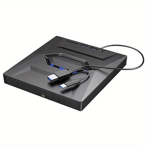 Externes CD-DVD-Laufwerk USB 3.0/Typ C mit SD-/TF- und USB 3.0-Steckplatz, optisches DVD-RW-CD-Laufwerk, Rekorder, Lesegerät, VCD-Player für Laptops