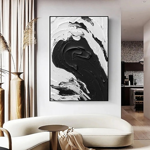 handgemaltes weiß-schwarzes Strukturgemälde übergroßes 3D-handgefertigtes abstraktes geometrisches Wandkunstgemälde großes minimalistisches schwarz-weißes Strukturgemälde für Image