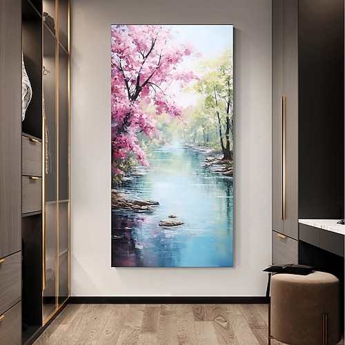 handgemaltes Original Colorado River rosa Wildblumen großes Ölgemälde Sommerlandschaft Wand Kunst Wohndekor für Wohnzimmer kein Rahmen Image