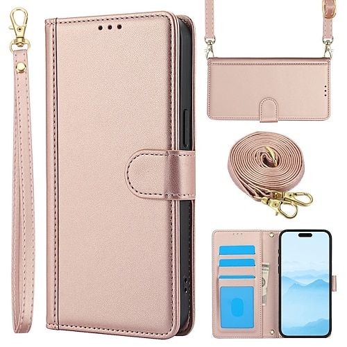 Handy Hülle Handyhüllen Für iPhone 16 15 14 Pro Max Plus 13 12 11 Pro Max Brieftaschenhülle Vollschutz mit Trageriemen Mit Handgelenkschlaufe Retro TPU PU-Leder Image