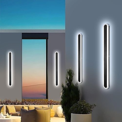 Moderne wasserdichte LED-Wandleuchte für den Außenbereich, 15,7-70 Zoll, Farblicht optional, IP65, schwarze Acryl-Wandleuchte, mattiert, elegant, AC85-265 V Image