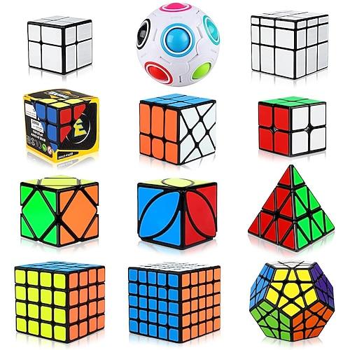 Speedcube-Set, 12-teilig, Zauberwürfel, IQ-Würfel, 2 x 2 x 2, 3 x 3 x 3, 4 x 4 x 4, Speedcubing-Paket, Stressabbau-Puzzle-Würfel, professionelles Speedtoy-Geschenk für Weihnachten