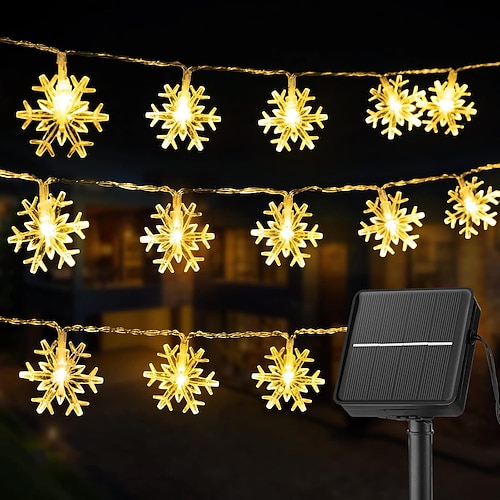 Solar LED Schneeflocke wasserdichte Märchenlichter 30/50/100 LED 8 Lichtmodi für den Außenbereich Garten Hochzeits Neujahrsfeier Dekoration Image