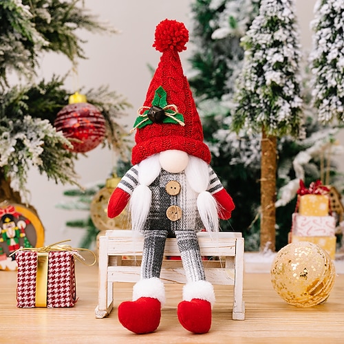 statuette di gnomi natalizi - ornamenti di bambola senza volto di Rudolph in stile nordico, decorazioni festive con Babbo Natale lavorato a maglia, decorazioni con pompon per le feste