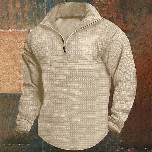 Herren Sweatshirt Waffel-Sweatshirt Viertelreißverschluss Sweatshirt Schwarz Weiß Wein Armeegrün Khaki Halber Reißverschluss Einfach Gerippt Viertel Postleitzahl Strukturiert Weihnachten Täglich Image