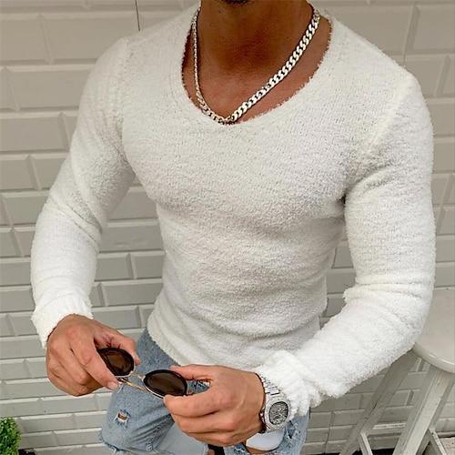 Herren Pullover Gerippt Stricken Cropped Strick Feste Farbe Rundhalsausschnitt Stilvoll Basic Outdoor Täglich Bekleidung Herbst Winter Schwarz Weiß M L XL