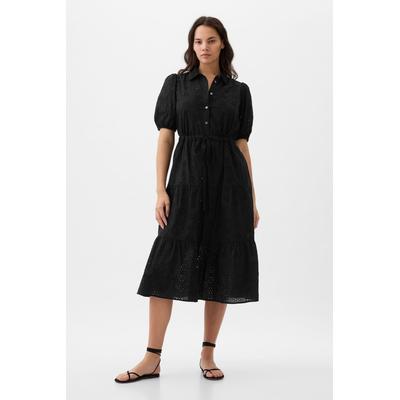 Gap Womens Black Eyelet Tie Waist Tiered Midi Dress - Black