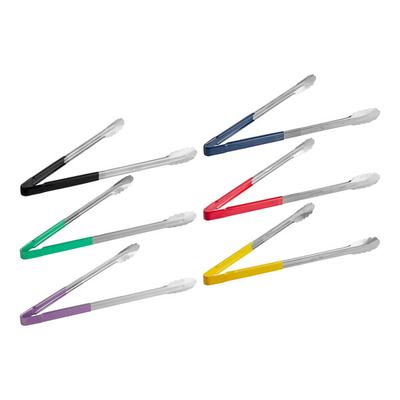 Fourté 16" HACCP Color Coated Handles Stainless Steel Scalloped Tongs - 6/Set