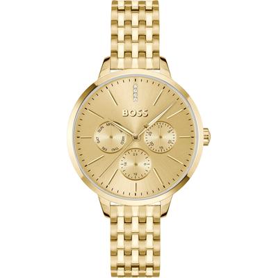 Multifunktionsuhr BOSS "SYMPHONY", gold (goldfarben), Armbanduhren, Damen, Quarzuhr, Armbanduhr, Damenuhr, Edelstahlarmband, analog Image