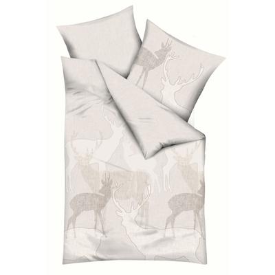 Bettwäsche KAEPPEL "Hirsche", beige (natur), B/L: 135cm x 200cm, , Feinbiber, B/L: 80cm x 80cm, Feinbiber, Obermaterial: 100% Baumwolle, Bettwäsche, mit Hirschen Image