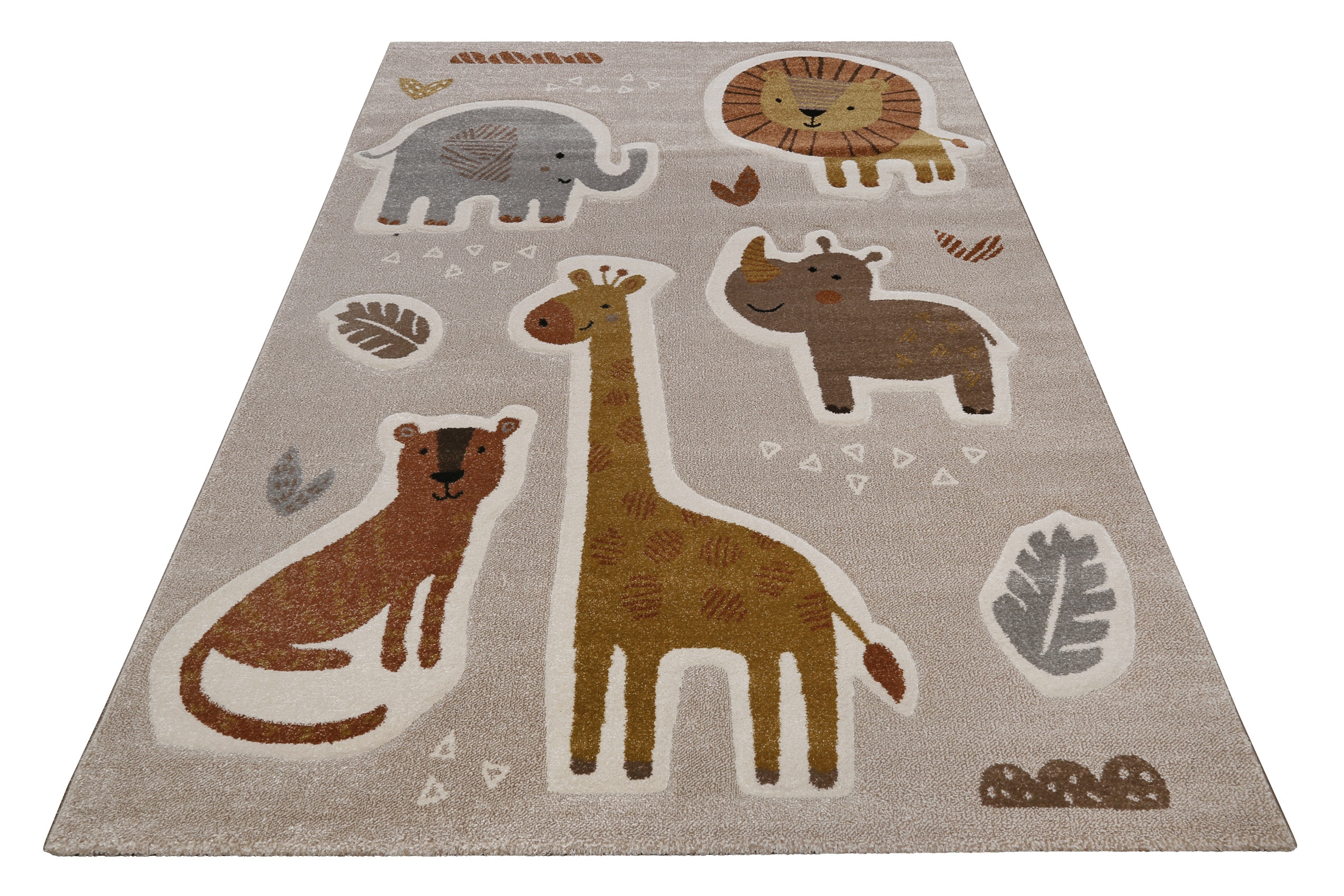 Kinderteppich SMART KIDS "Nala & Friends", beige (sand,beige,braun), B:80cm H:10mm L:150cm, Polypropylen, Teppiche, Kinderteppich, Moderner Spielteppich, strapazierfähig, pflegeleicht, Konturenschnitt