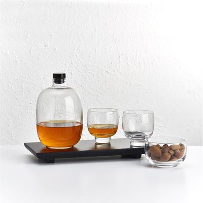 Malt bottle with 2 tumblers and Bowl and wood tray set