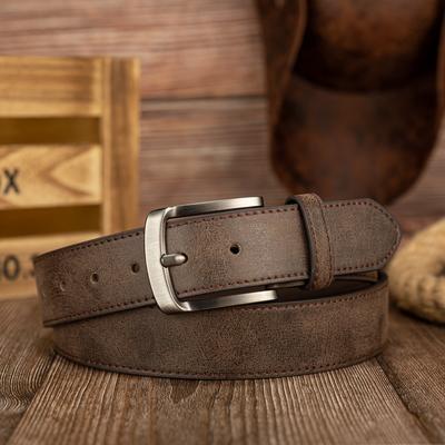 TEMU 1pc Men's Casual Pu Leather Belt With Alloy Oval Buckle - Regular Size, Simple Pin Buckle Design