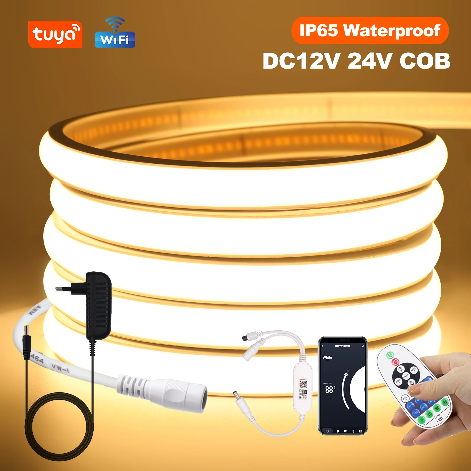 Tuya Wifi Smart LED Strip Light 12V 24V Dimmerabile Flessibile COB LED Nastro 320LED Alta Luce Lineare COB Impermeabile Ha Condotto La Luce 0.5-15m