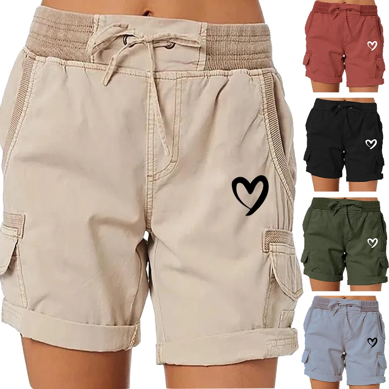 Mode niedlichen Herz gedruckt Frauen Cargo Shorts Golf aktive Shorts Arbeit Shorts Wandern im Freien Sommer mit Taschen Image