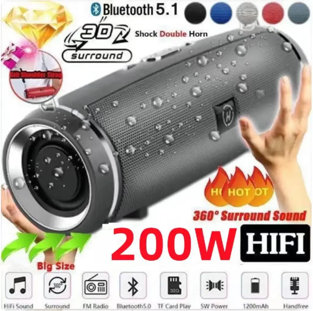 Haut-parleur Bluetooth Portable, puissance de crête 200W, étanche IPX7, pilier HIFI extérieur, caisson de basses, boîte à son stéréo, Radio FM, boîte à flèche TF