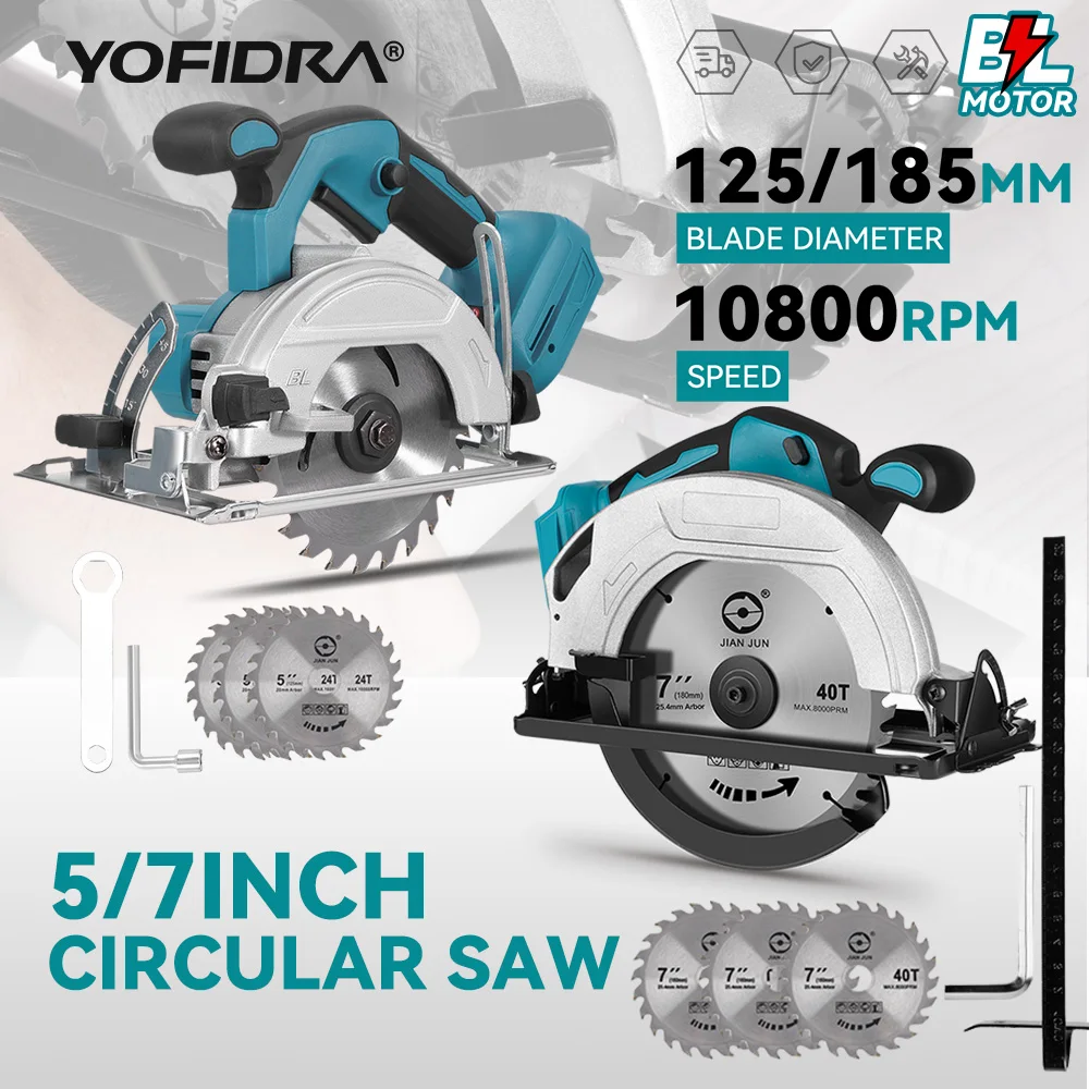 YOFIDRA 10800RPM 5/7 Zoll Elektrische Kreissäge Handheld Multifunktions Wiederaufladbare Schneidemaschine Für Makita Batterie Pin Image