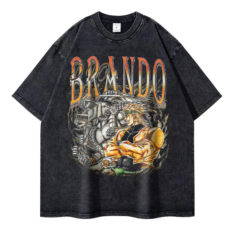 Anime Jojos bizarre Abenteuer T-Shirt Dio Vintage gewaschen Manga Jojo Stein Ozean T-Shirts übergroße Manga Kujou Jolyne Tops T-Shirts Image