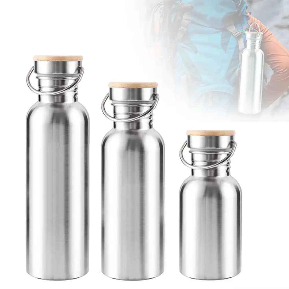 Silber einwand ige Wasser flasche 304 Edelstahl Wasser flaschen tragbare auslaufs ichere Bambus deckel isolierte Metall flasche Image
