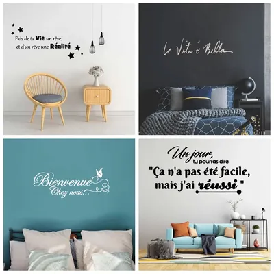 1pc Neue Französisch Zitat Wand Aufkleber Für Wohnkultur Vinyl Tapete Französisch Skript Frase Image