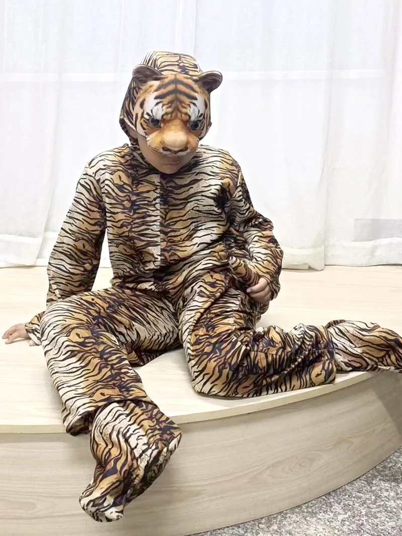 Tiger Kostüme für Kinder Kleinkind Fuchs Schwein Tier Stram pler Kostüm für Dschungel Safari Thema Party Erwachsenen Halloween Cosplay Dress Up Set Image