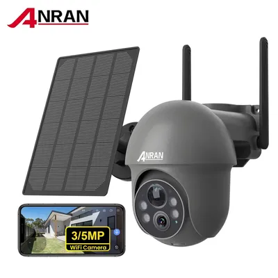 ANRAN 2K WiFi-Kamera, 3/5 MP Solarpanel-Akku-Kamera, kostenloser grundlegender Cloud-Speicher, kompatibel mit Alexa, PIR-Erkennung, farbige Nachtsicht