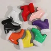 Patent PU Leder Helle Gelb Lila Platz Chunky Heels Frauen Knöchel Schnee Stiefel Mit Faux Pelz Plattform Warme Schuhe Große größe 48
