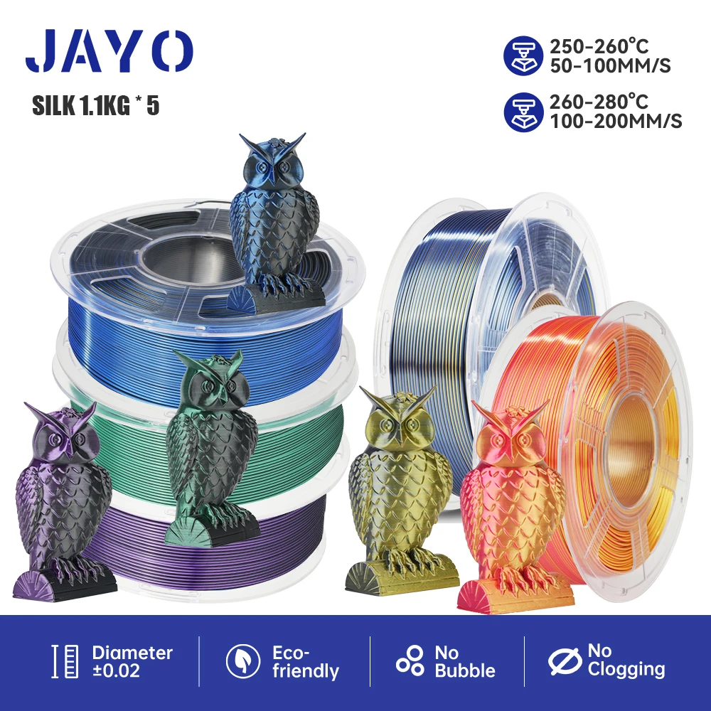 JAYO 3D-Drucker-Filament 1,75 mm SEIDE/TPU SEIDE/PLA PLUS SEIDE 5 Rollen 2,5 kg/5,5 kg 100 % keine Blase FDM 3D-Druckermaterialien DIY-Geschenk Image
