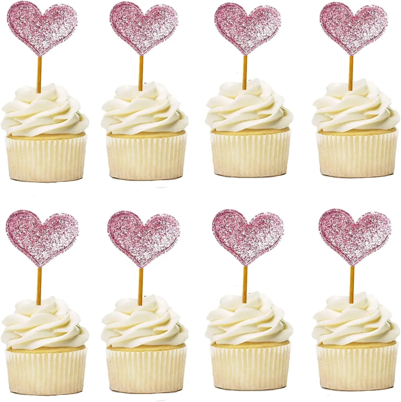 100 stücke Glitzer rosa Herz Kuchen Topper Herz Cupcake Topper Valentinstag für süße Liebe Thema Hochzeit Image