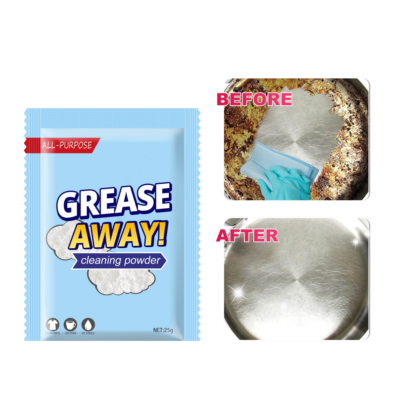 Grease Away Pulverreiniger Edelstahlreiniger Leistungsstarker Schmutzfleckenentferner Entfetter Küchenreinigungspulver Kostenloser Versand Image