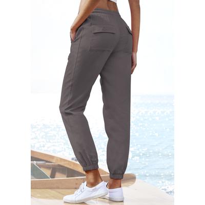 Schlupfhose LASCANA, Damen, Gr. 40, N-Gr, grau (anthrazit), Web, Obermaterial: 65% Lyocell, 35% Baumwolle, unifarben, casual, figurumspielend, Hosen, aus Webware, leichte Stoffhose mit Taschen Image