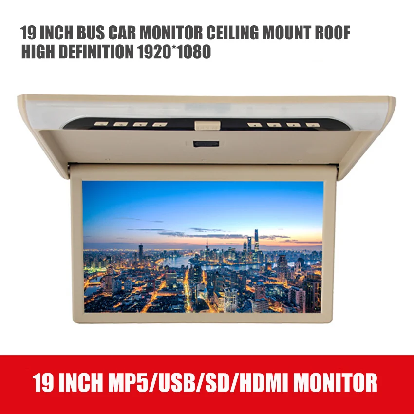 Auto Monitor 19 Zoll 1920*1080P LCD Bildschirm Dach Montieren Flip Down MP5 Player Mit HDMI HD decke Monitor TV Für Auto Bus accessoire Image