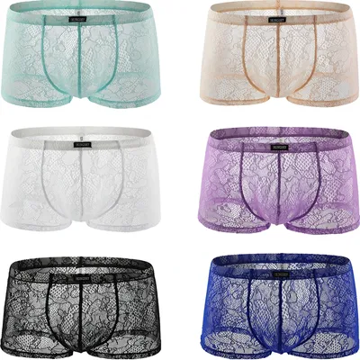 Männer Sexy Boxer Unterwäsche Weiche Low Rise Pouch Unter Höschen Mens Spitze Stamm Image