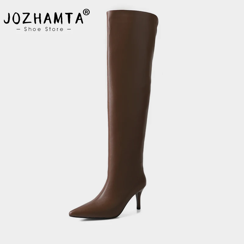 JOZHAMTA Size 34-40 Knee High Boots For Women Real Leather Fashion 2025 High Heels Shoes Winter Daily Dress Office Lady