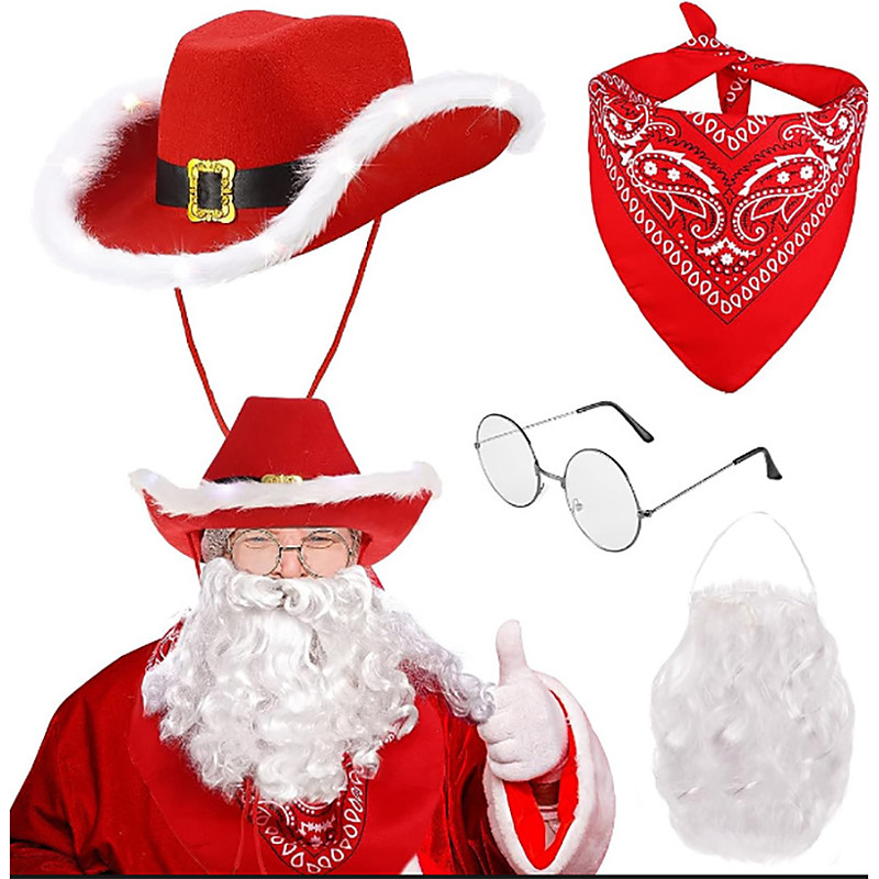 Santa Claus Christmas Accessories Santa Beard Santa Hat Men's Christmas Adults' Christmas Christmas Eve Christmas Party Headpiece Gloves Belt Hat