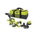 Ryobi - 3 outils : 1 perceuse-visseuse R18DD3 + 1 meuleuse 115 mm + 1 scie sauteuse + 2 batteries 4