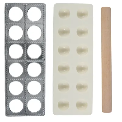 Aluminum Alloy Ravioli Maker 12 Holes Ravioli Tray Dumpling Mold Set with Rolling Pin Homemade